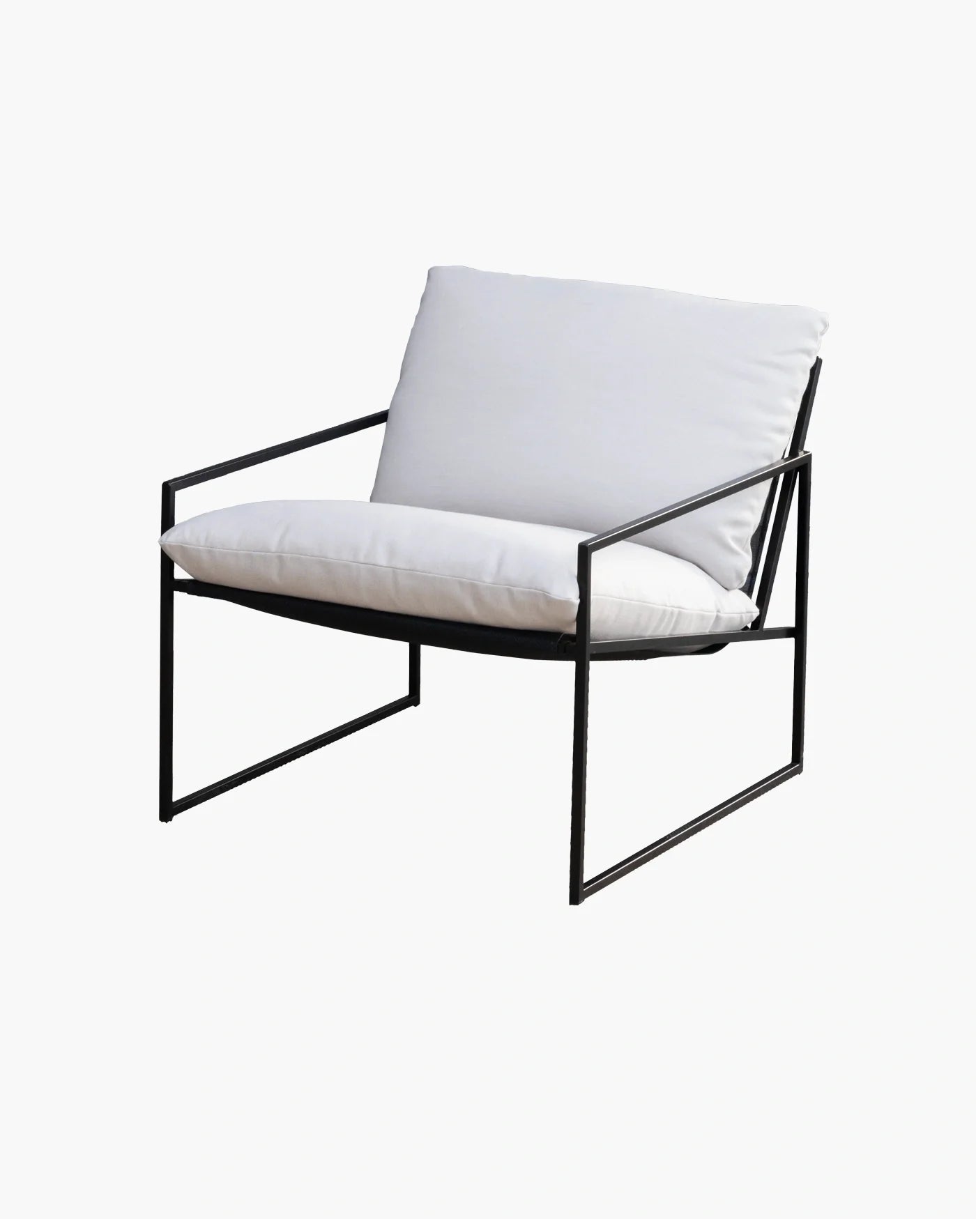 Kenny lounge chair in black frame with white cushions, combining modern design and comfort for any space.